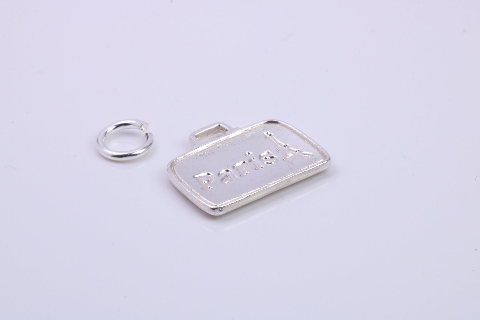 Travel Suitcase Charm, Traditional Charm, Made from Solid 925 Grade Sterling Silver, Complete with Attachment Link