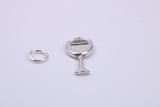 Wine Glass Charm, Traditional Charm, Made from Solid 925 Grade Sterling Silver, Complete with Attachment Link