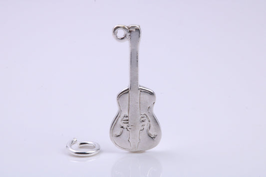 Guitar Charm, Traditional Charm, Made from Solid 925 Grade Sterling Silver, Complete with Attachment Link