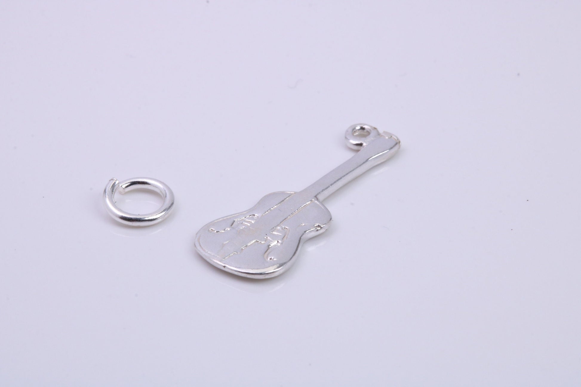 Guitar Charm, Traditional Charm, Made from Solid 925 Grade Sterling Silver, Complete with Attachment Link