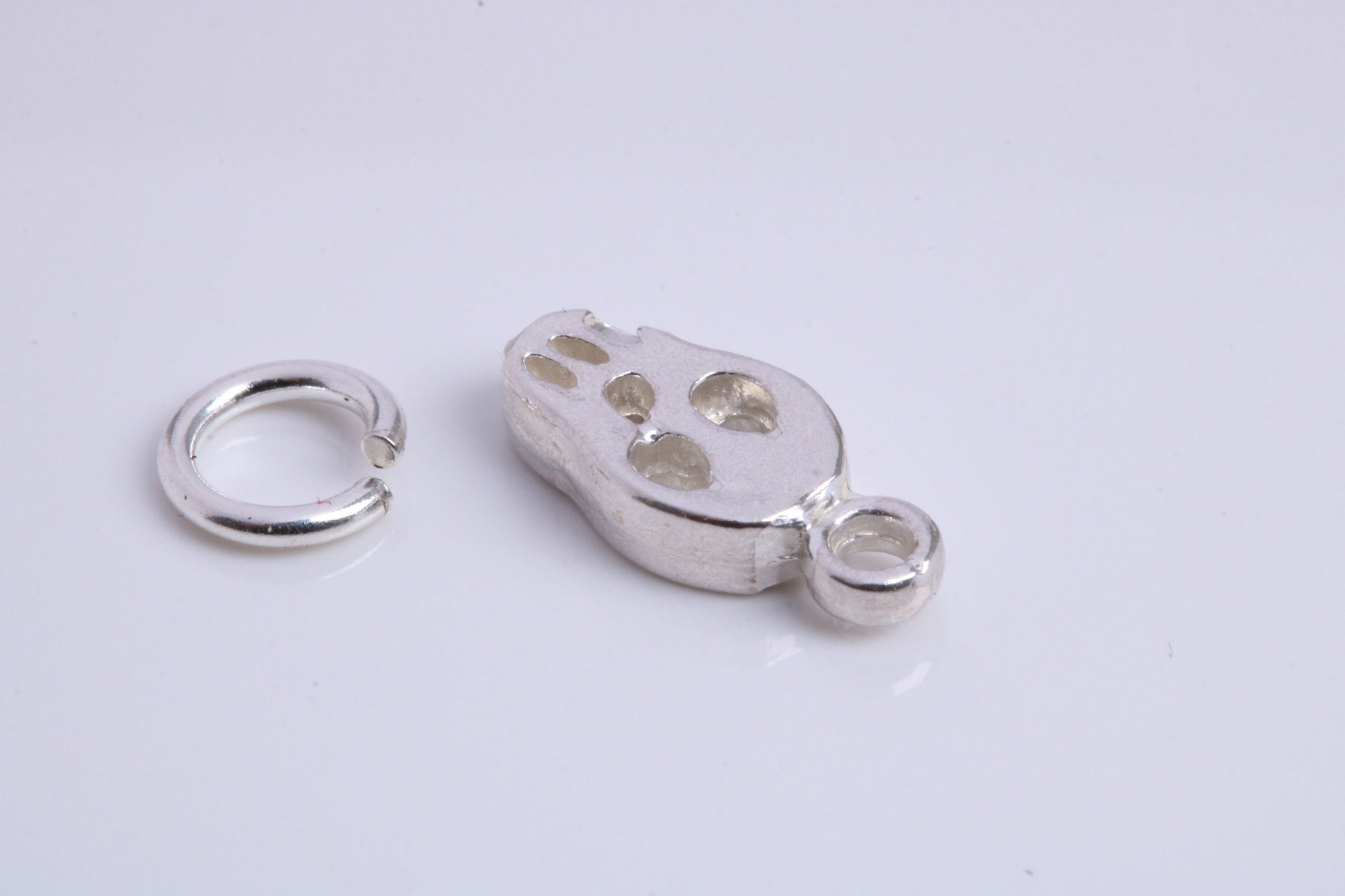 Skull Charm, Traditional Charm, Made from Solid 925 Grade Sterling Silver, Complete with Attachment Link