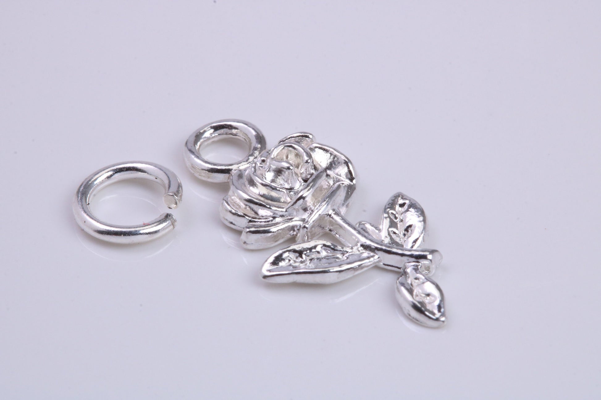 Rose Flower Charm, Traditional Charm, Made from Solid 925 Grade Sterling Silver, Complete with Attachment Link