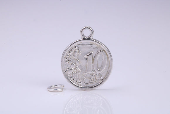 10 Cents Charm, Traditional Charm, Made from Solid 925 Grade Sterling Silver, Complete with Attachment Link
