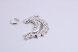 Floral Moon Charm, Traditional Charm, Made from Solid 925 Grade Sterling Silver, Complete with Attachment Link