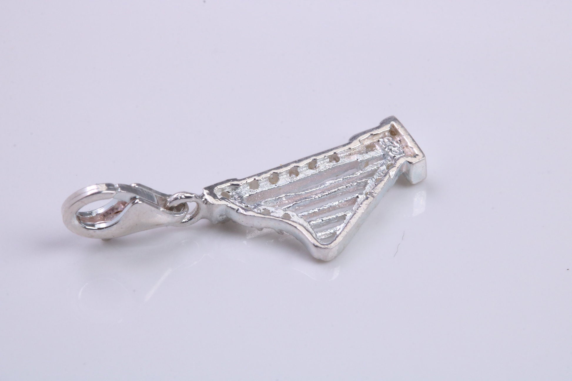 C Z Set Harp Charm, Traditional Charm, Made from Solid 925 Grade Sterling Silver, Complete with Attachment Link