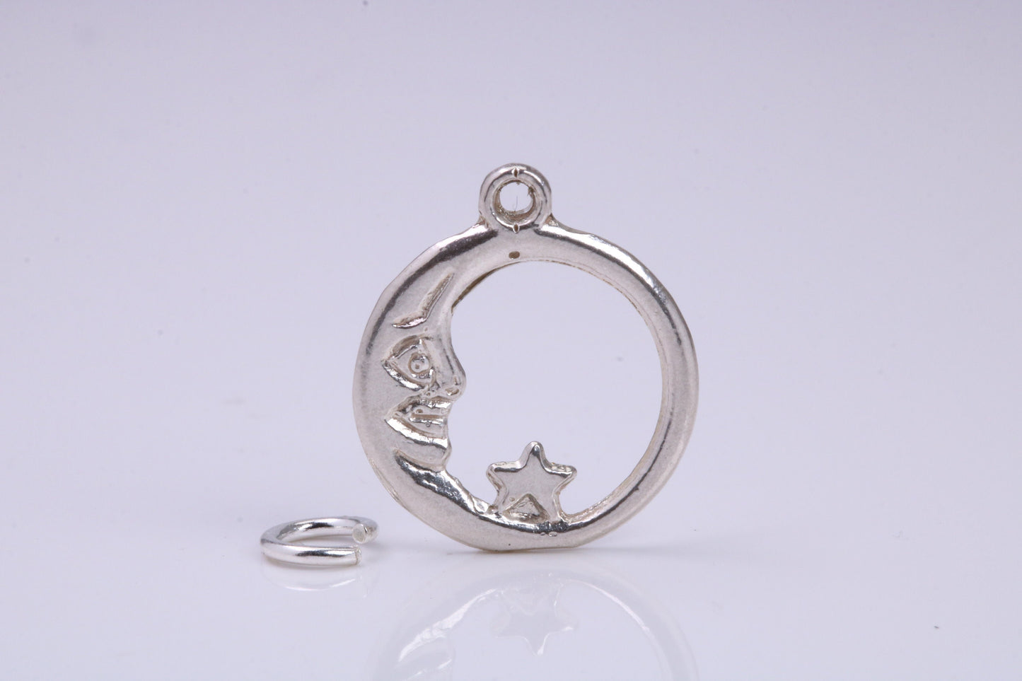 Moon and Star Charm, Traditional Charm, Made from Solid 925 Grade Sterling Silver, Complete with Attachment Link