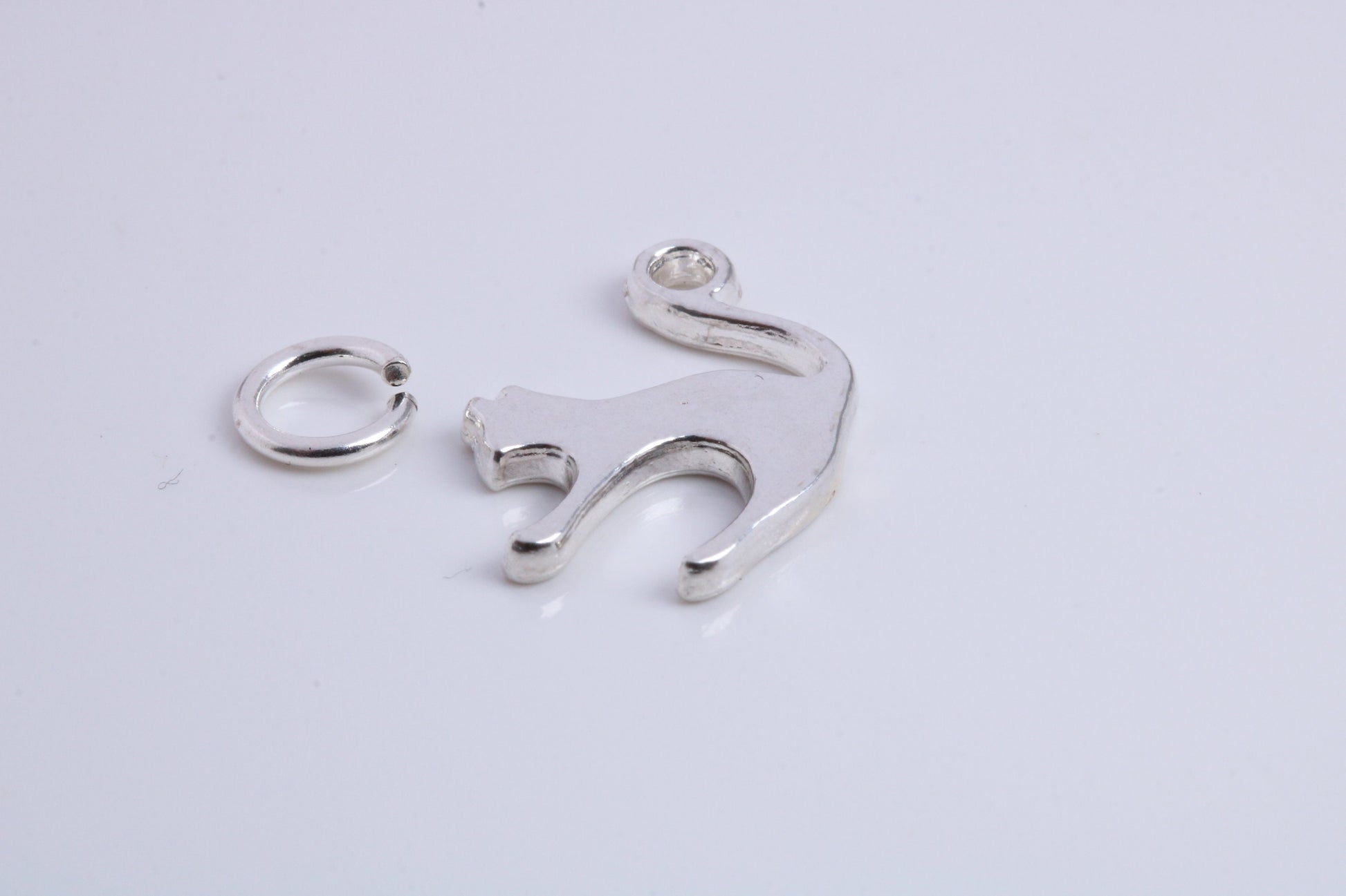 Cat Charm, Traditional Charm, Made from Solid 925 Grade Sterling Silver, Complete with Attachment Link