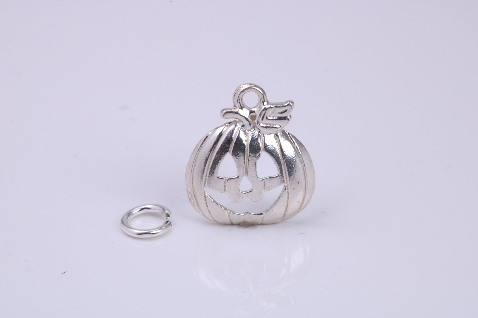 Pumpkin Charm, Traditional Charm, Made from Solid 925 Grade Sterling Silver, Complete with Attachment Link