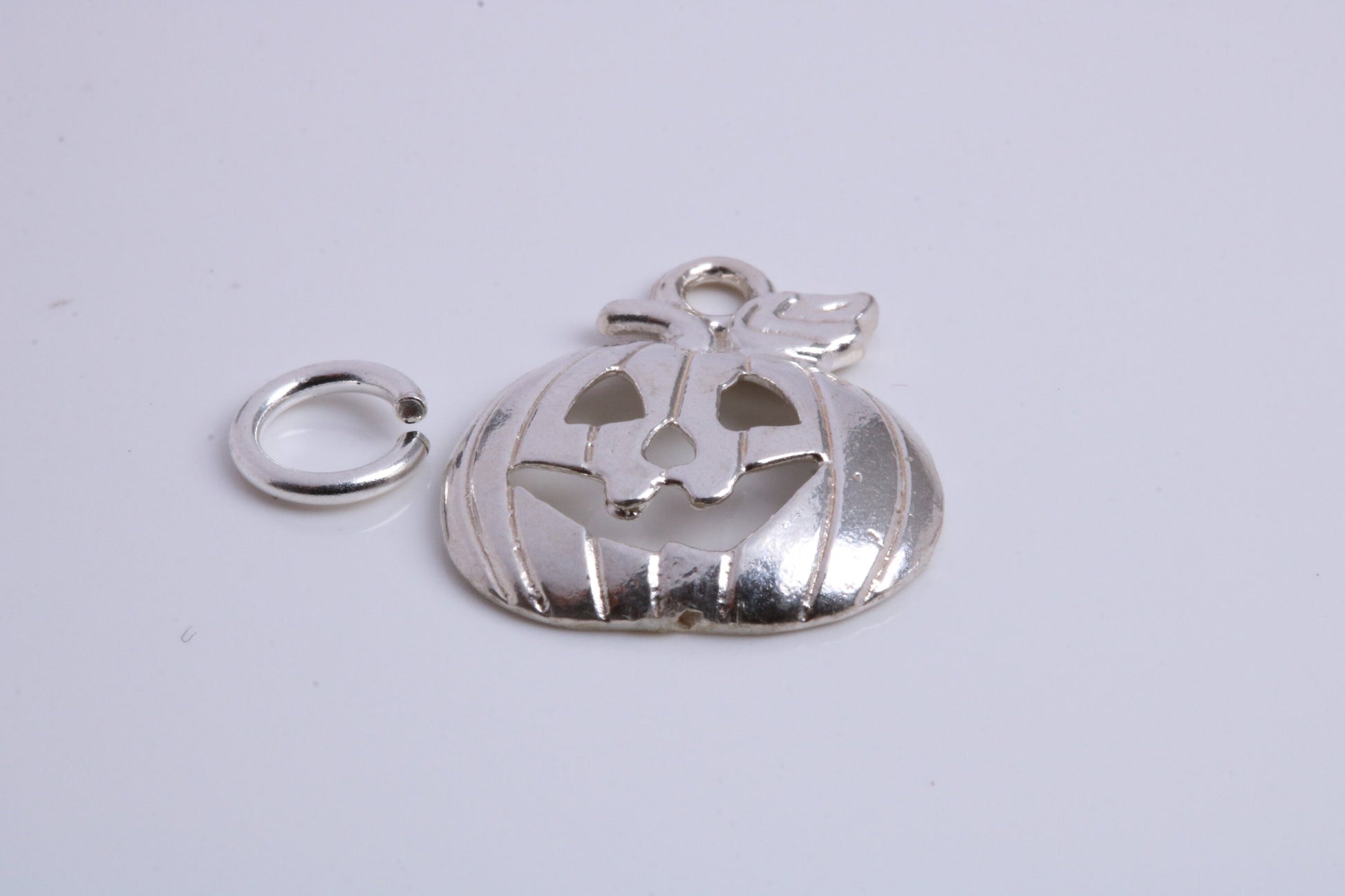 Pumpkin Charm, Traditional Charm, Made from Solid 925 Grade Sterling Silver, Complete with Attachment Link