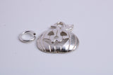 Pumpkin Charm, Traditional Charm, Made from Solid 925 Grade Sterling Silver, Complete with Attachment Link