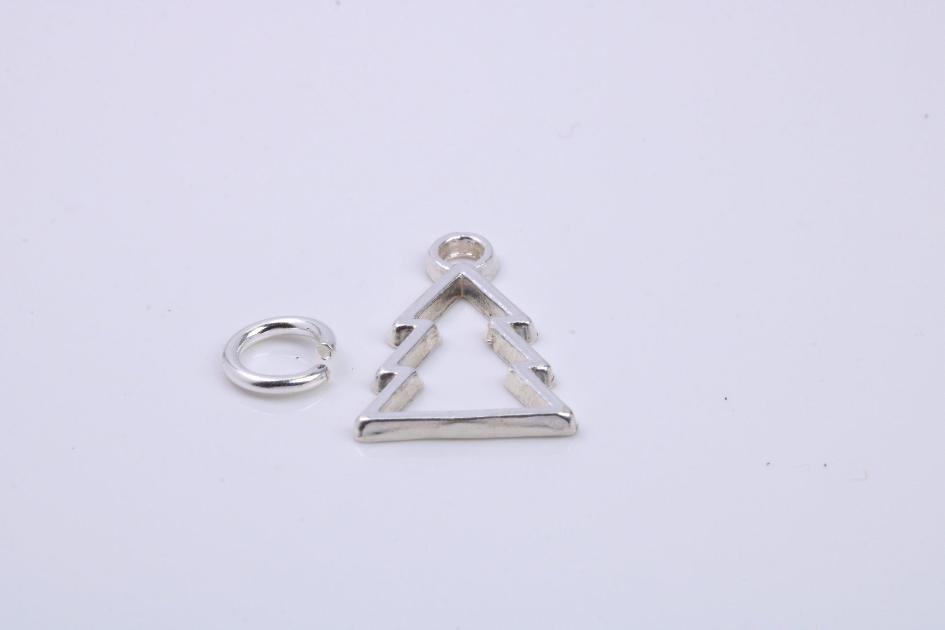 Christmas Tree Charm, Traditional Charm, Made from Solid 925 Grade Sterling Silver, Complete with Attachment Link
