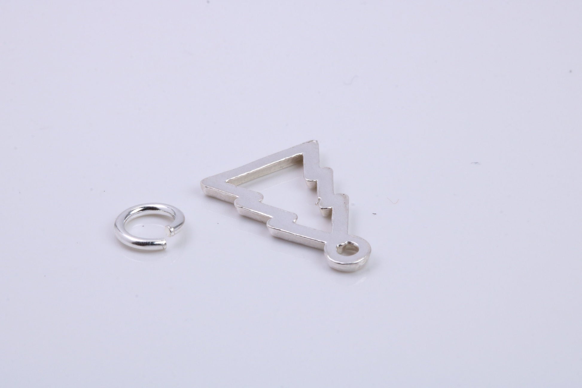 Christmas Tree Charm, Traditional Charm, Made from Solid 925 Grade Sterling Silver, Complete with Attachment Link