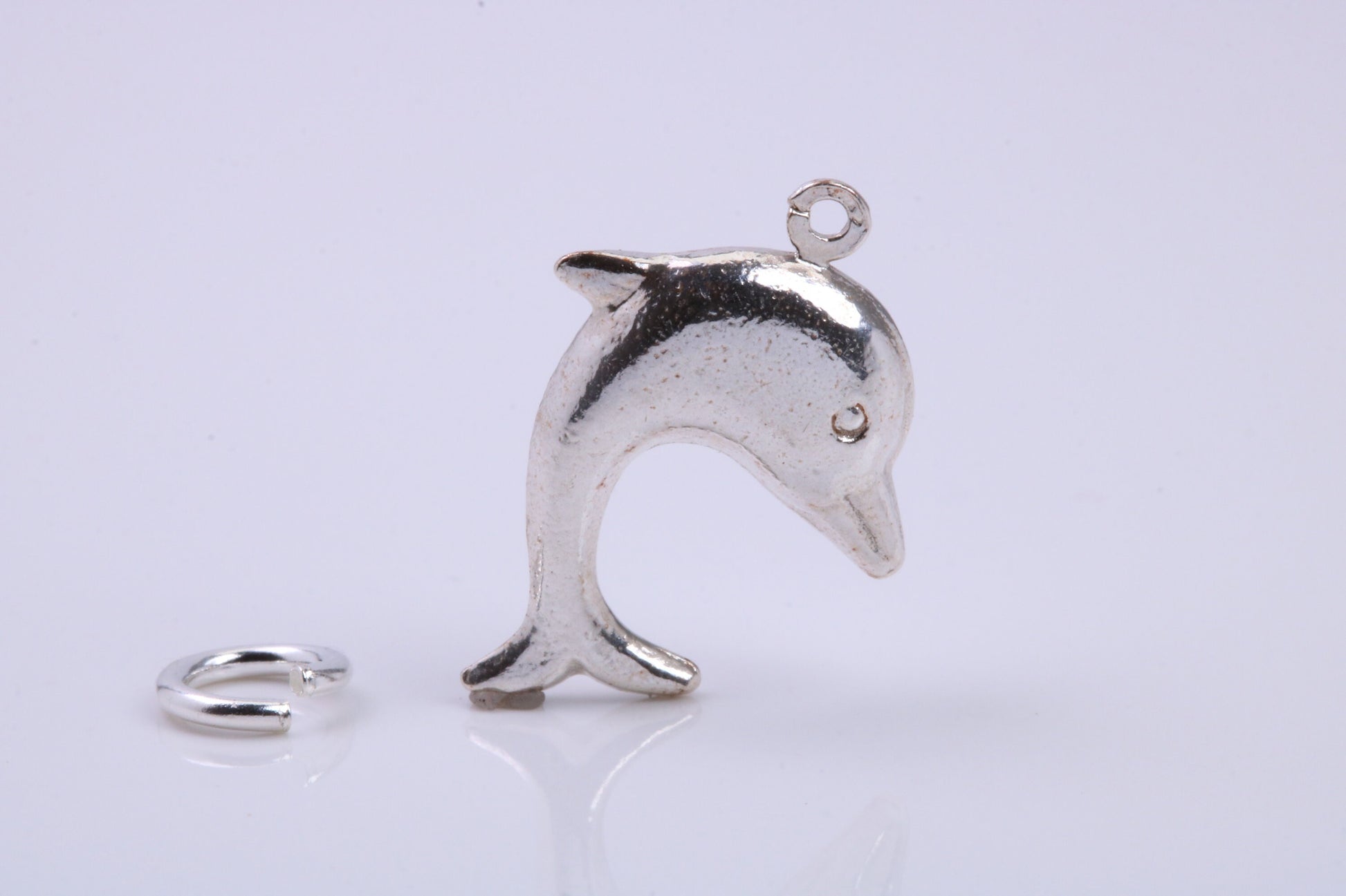 Dolphin Charm, Traditional Charm, Made from Solid 925 Grade Sterling Silver, Complete with Attachment Link