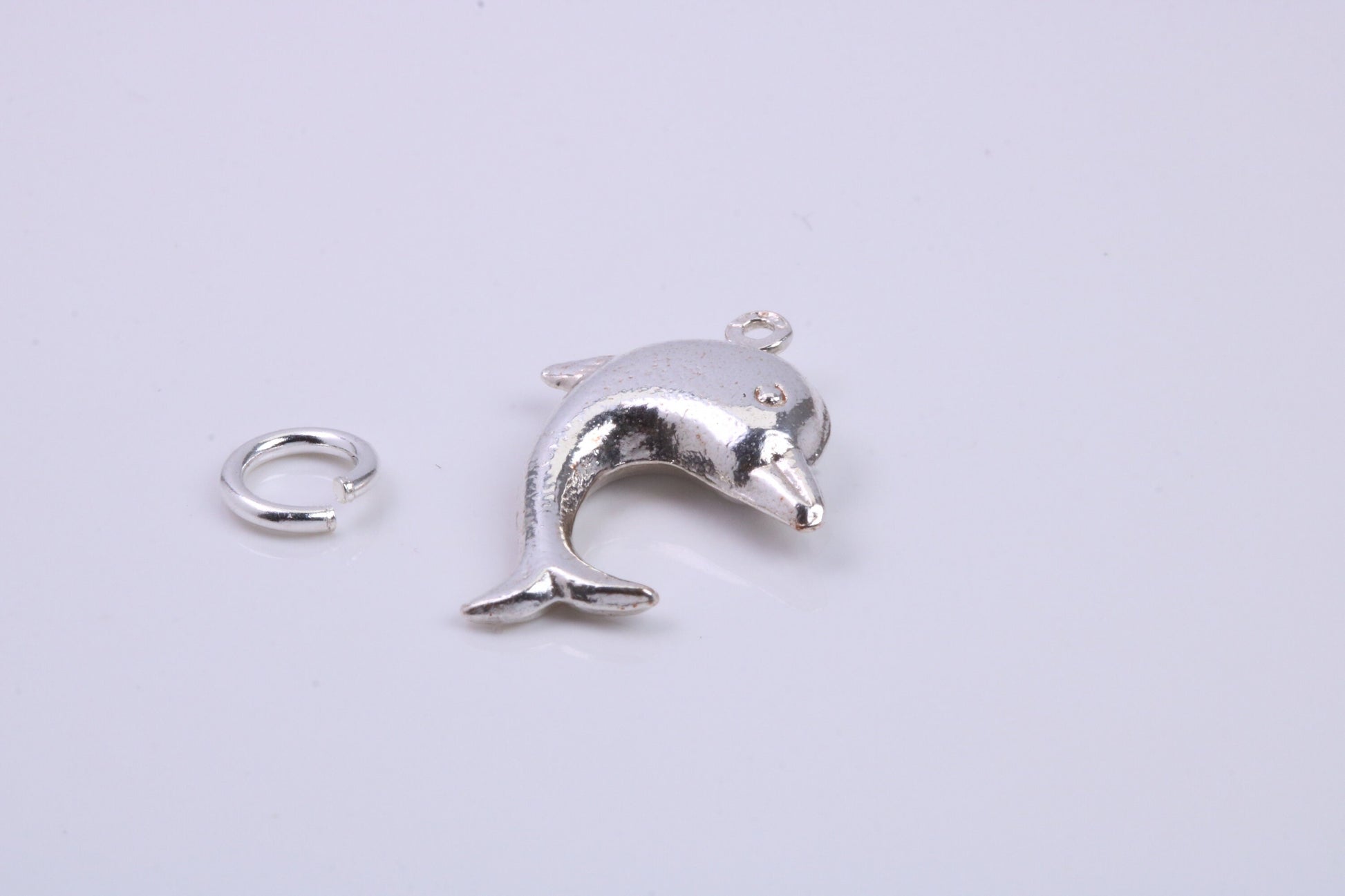 Dolphin Charm, Traditional Charm, Made from Solid 925 Grade Sterling Silver, Complete with Attachment Link