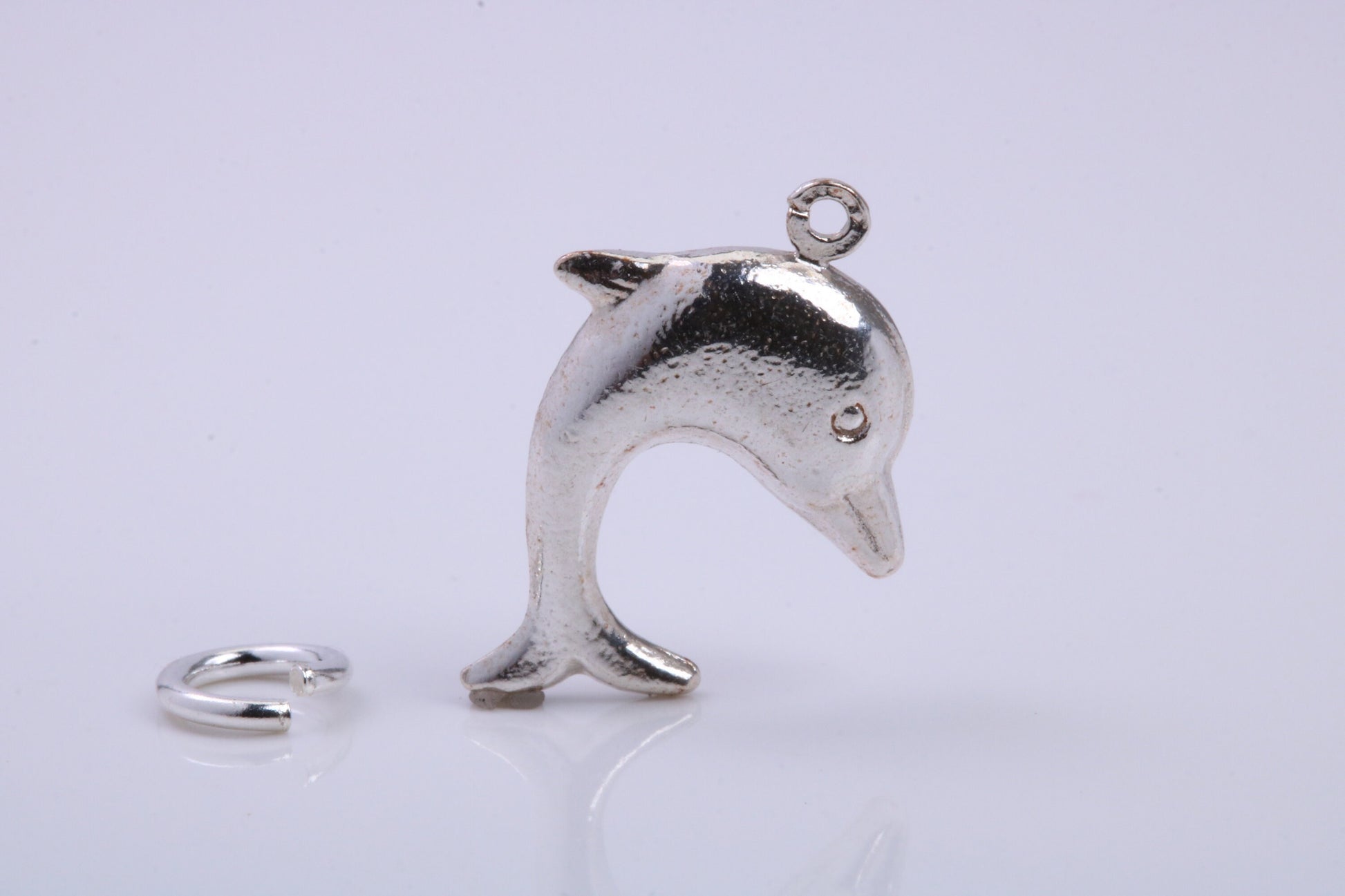 Dolphin Charm, Traditional Charm, Made from Solid 925 Grade Sterling Silver, Complete with Attachment Link