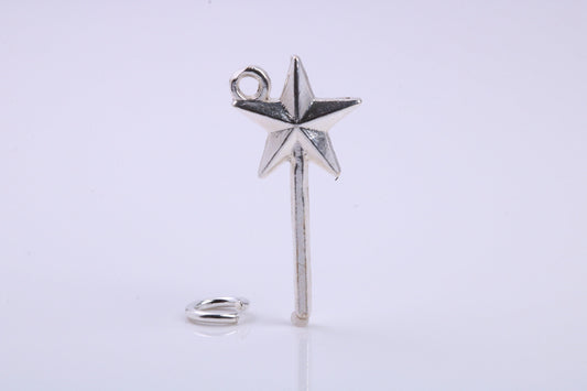 Princess Magic Wand Charm, Traditional Charm, Made from Solid 925 Grade Sterling Silver, Complete with Attachment Link