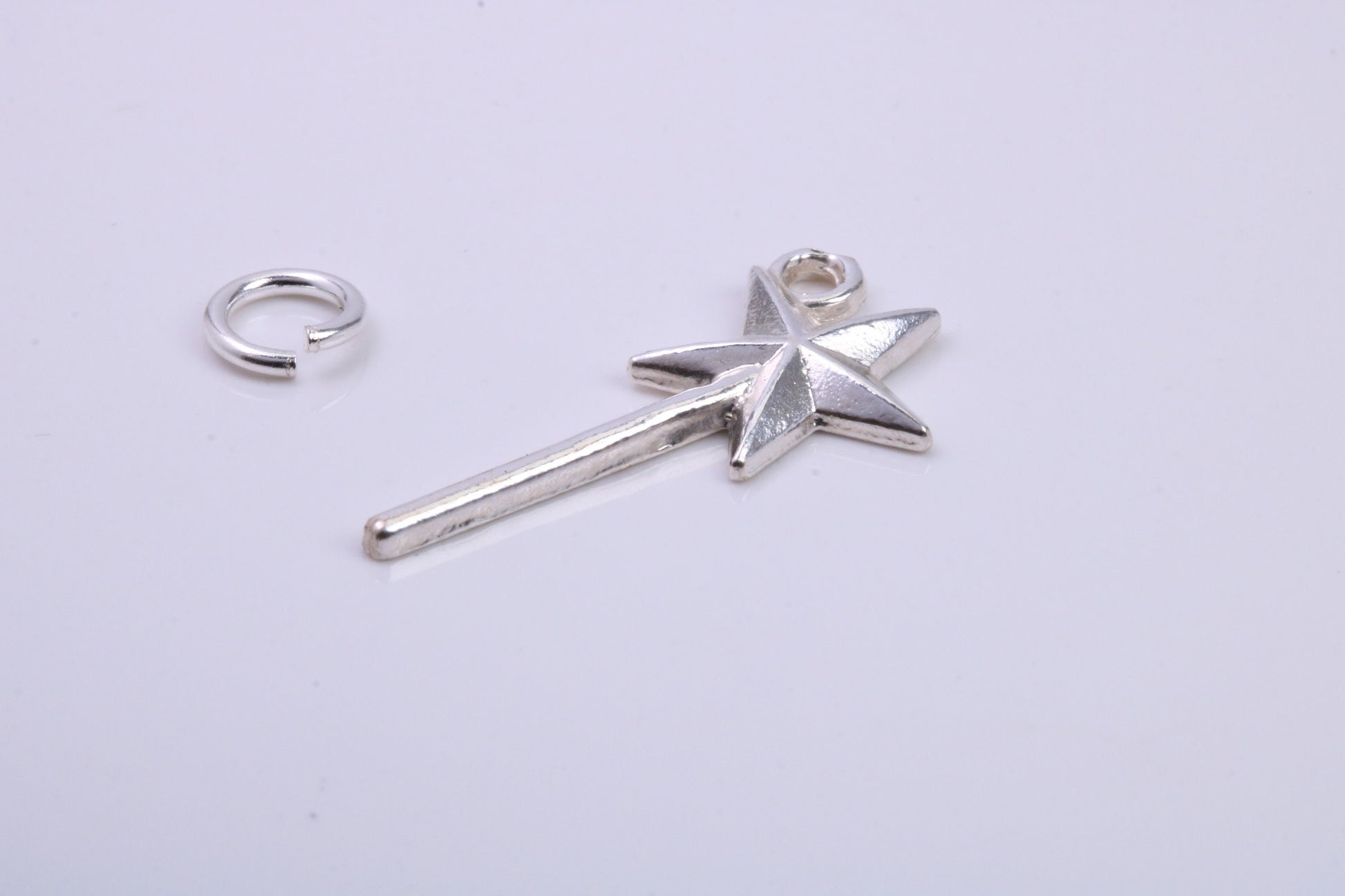 Princess Magic Wand Charm, Traditional Charm, Made from Solid 925 Grade Sterling Silver, Complete with Attachment Link