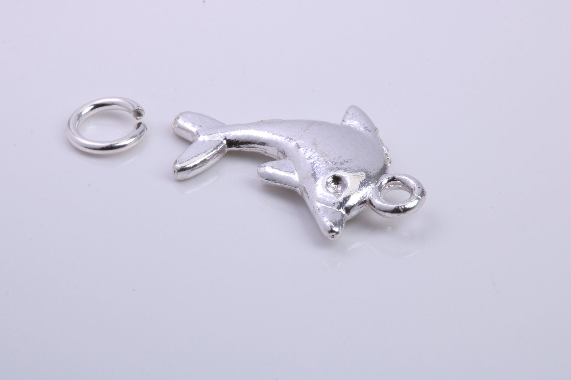 Dolphin Charm, Traditional Charm, Made from Solid 925 Grade Sterling Silver, Complete with Attachment Link