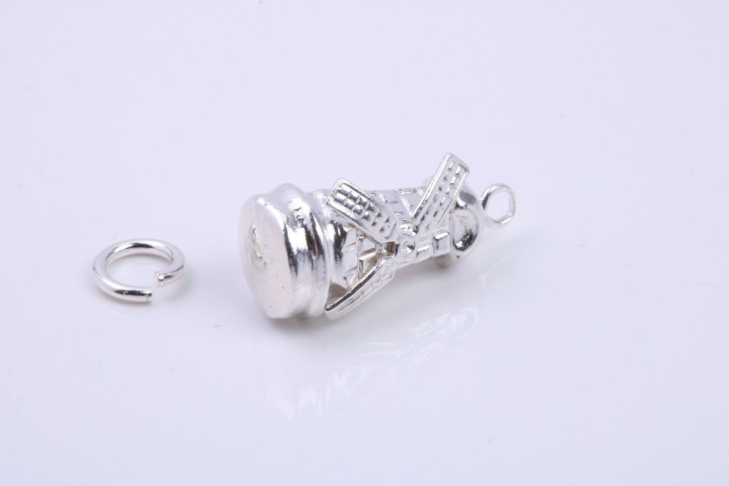 Old Disused Windmill Charm, Traditional Charm, Made from Solid 925 Grade Sterling Silver, Complete with Attachment Link