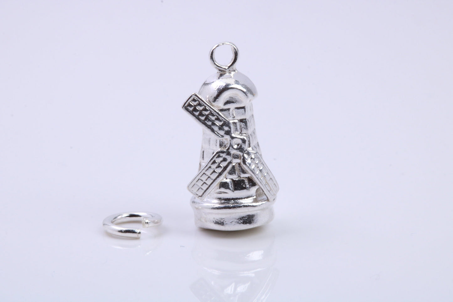 Old Disused Windmill Charm, Traditional Charm, Made from Solid 925 Grade Sterling Silver, Complete with Attachment Link