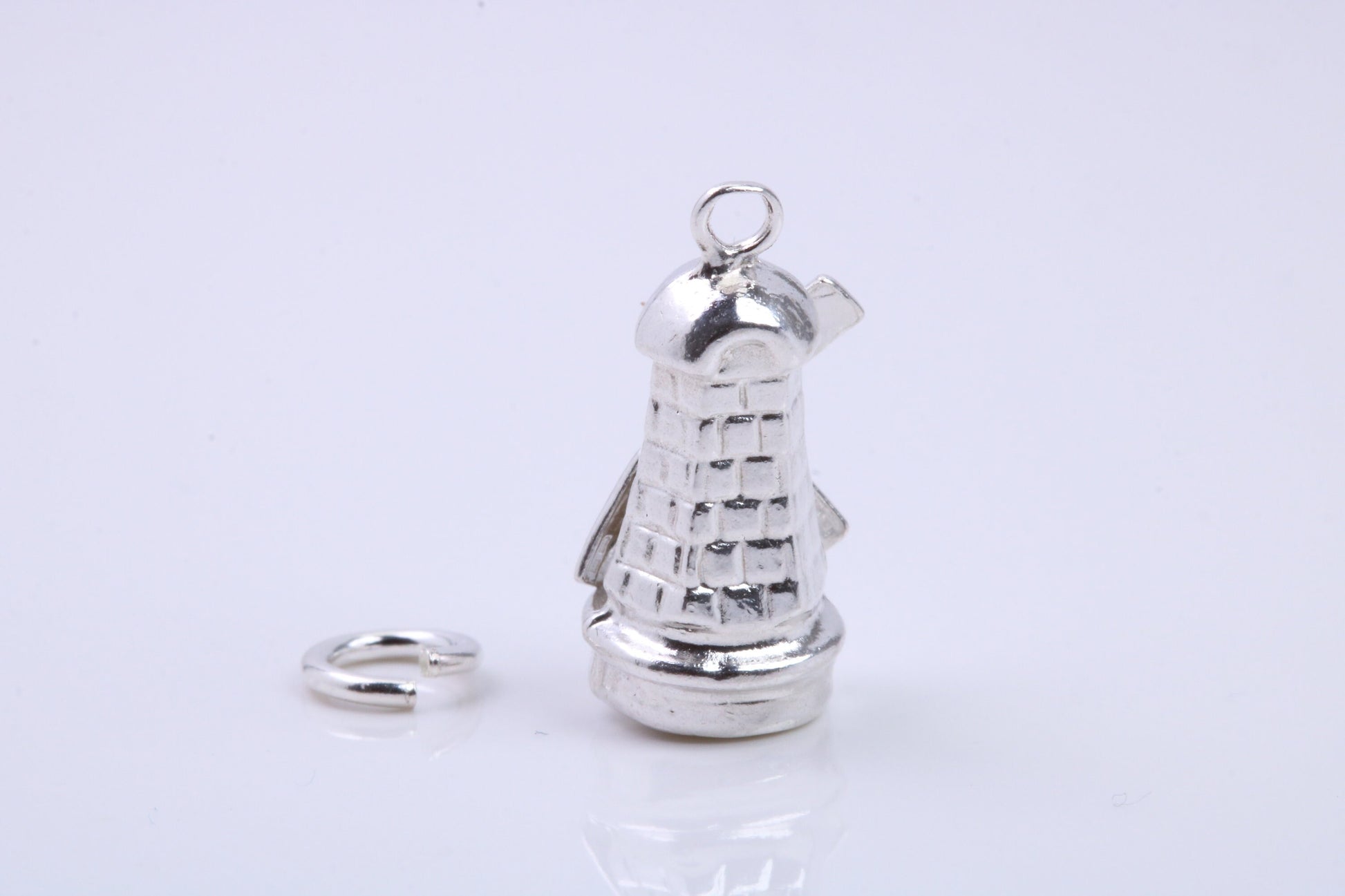 Old Disused Windmill Charm, Traditional Charm, Made from Solid 925 Grade Sterling Silver, Complete with Attachment Link