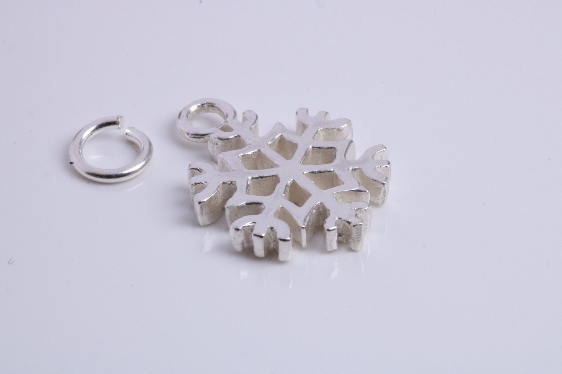Snow Flake Charm, Traditional Charm, Made from Solid 925 Grade Sterling Silver, Complete with Attachment Link