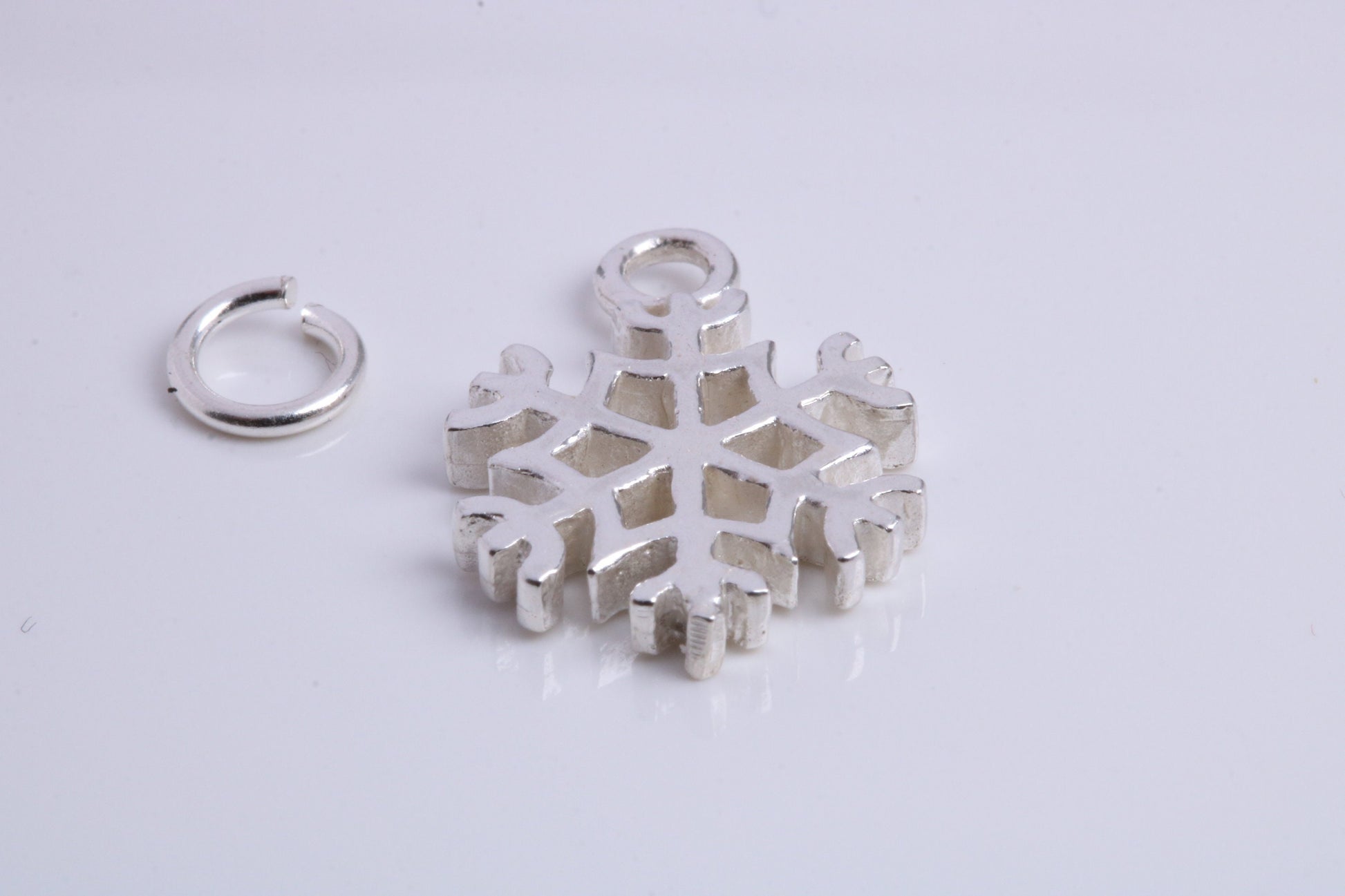 Snow Flake Charm, Traditional Charm, Made from Solid 925 Grade Sterling Silver, Complete with Attachment Link