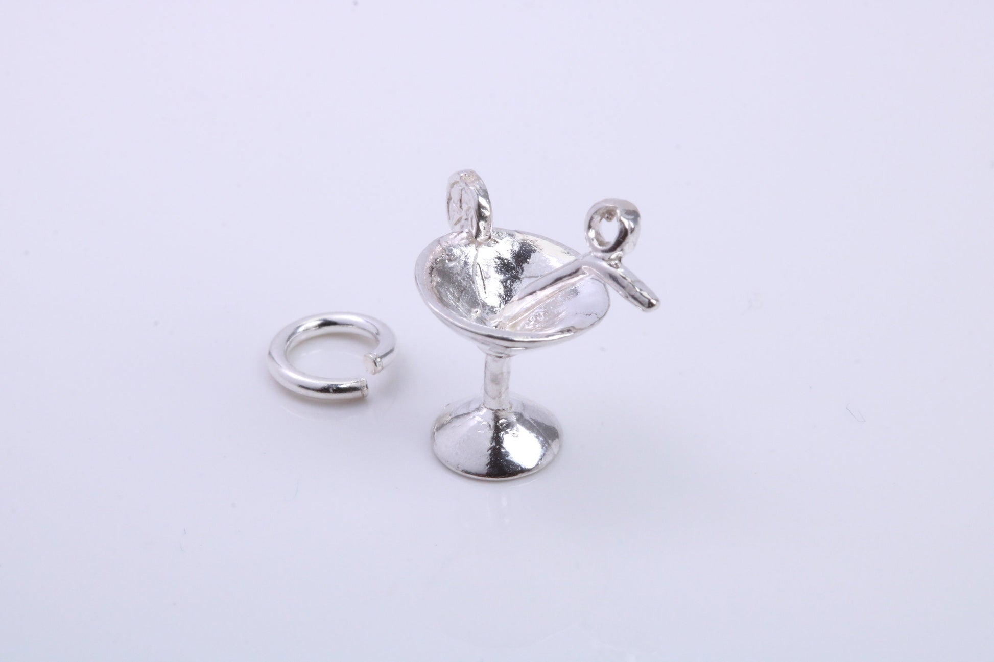 Cocktail Glass Charm, Traditional Charm, Made from Solid 925 Grade Sterling Silver, Complete with Attachment Link