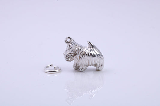 Scottish Terrier Dog Charm, Traditional Charm, Made from Solid 925 Grade Sterling Silver, Complete with Attachment Link