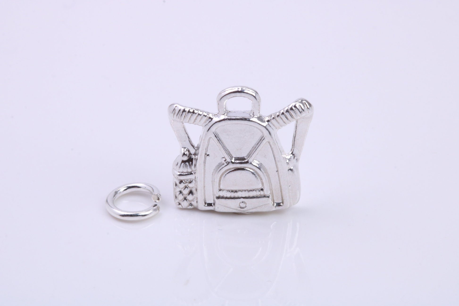Back Pack Charm, Traditional Charm, Made from Solid 925 Grade Sterling Silver, Complete with Attachment Link