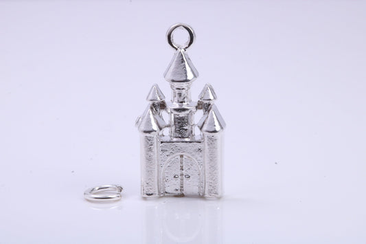 Princess Castle Charm, Traditional Charm, Made from Solid 925 Grade Sterling Silver, Complete with Attachment Link