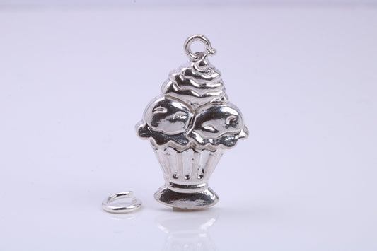 Sundae Charm, Traditional Charm, Made from Solid 925 Grade Sterling Silver, Complete with Attachment Link