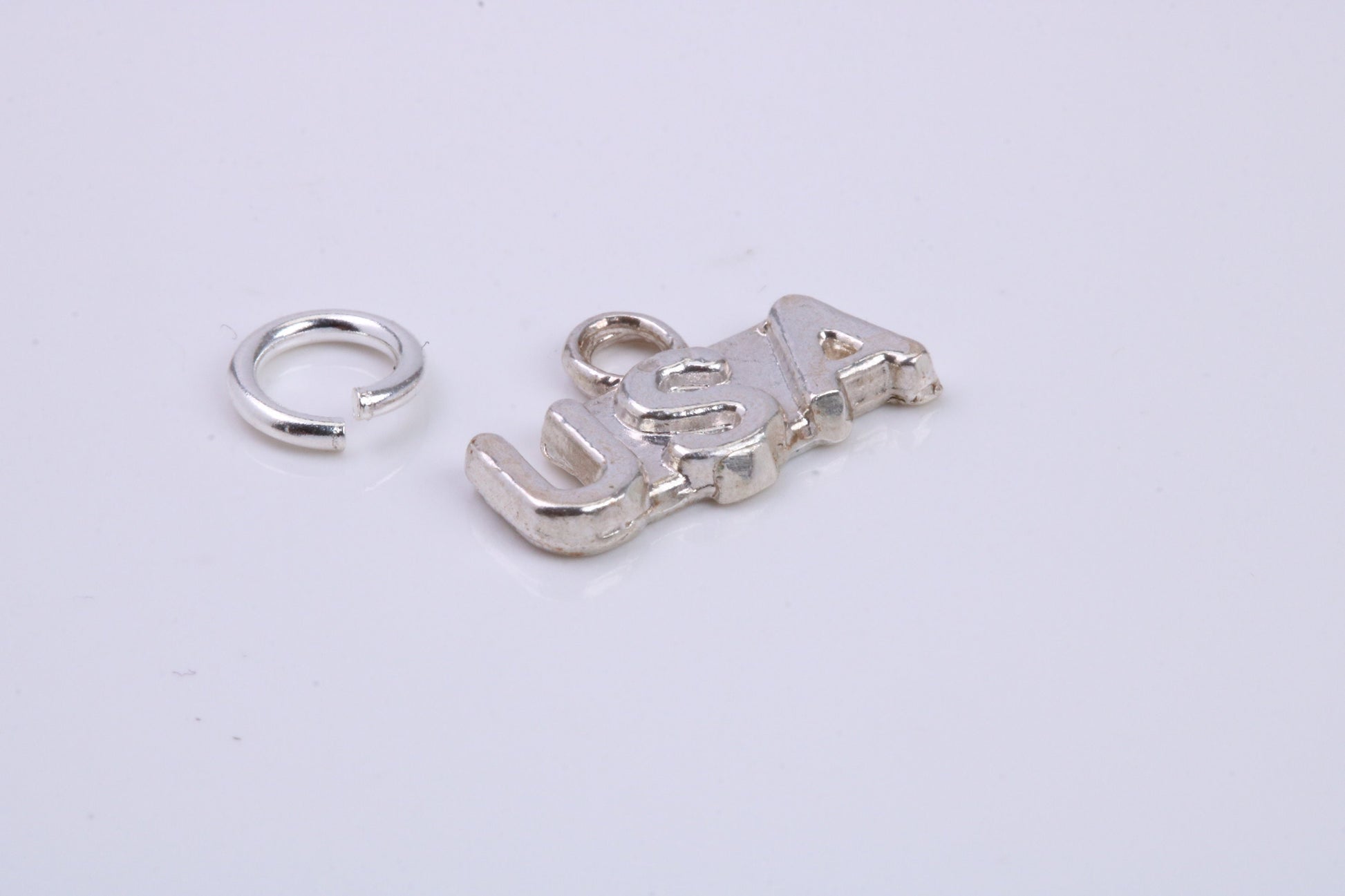 USA Charm, Traditional Charm, Made from Solid 925 Grade Sterling Silver, Complete with Attachment Link