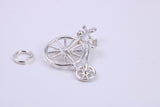 Penny Farthing Charm, Made from Solid Cast Silver, Complete with Attachment Link