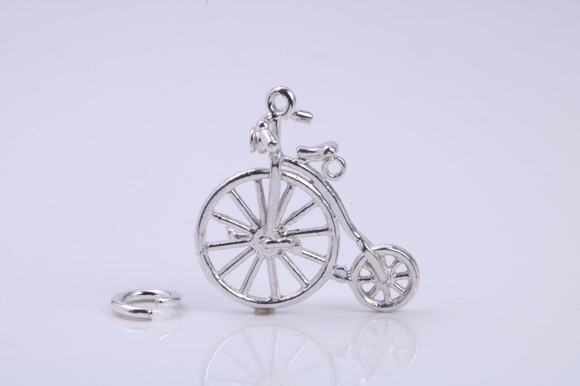 Penny Farthing Charm, Traditional Charm, Made from Solid 925 Grade Sterling Silver, Complete with Attachment Link