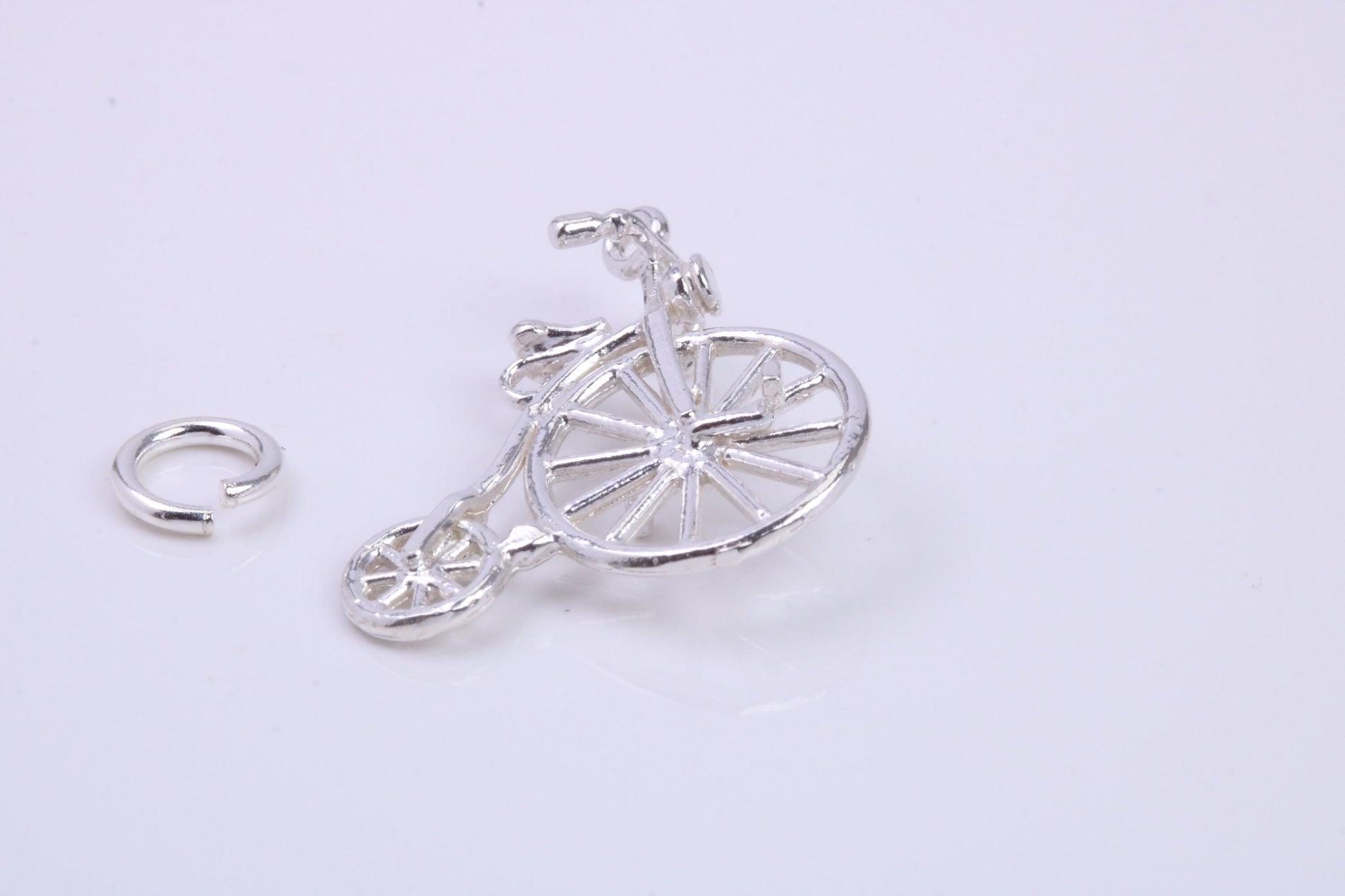 Penny Farthing Charm, Traditional Charm, Made from Solid 925 Grade Sterling Silver, Complete with Attachment Link