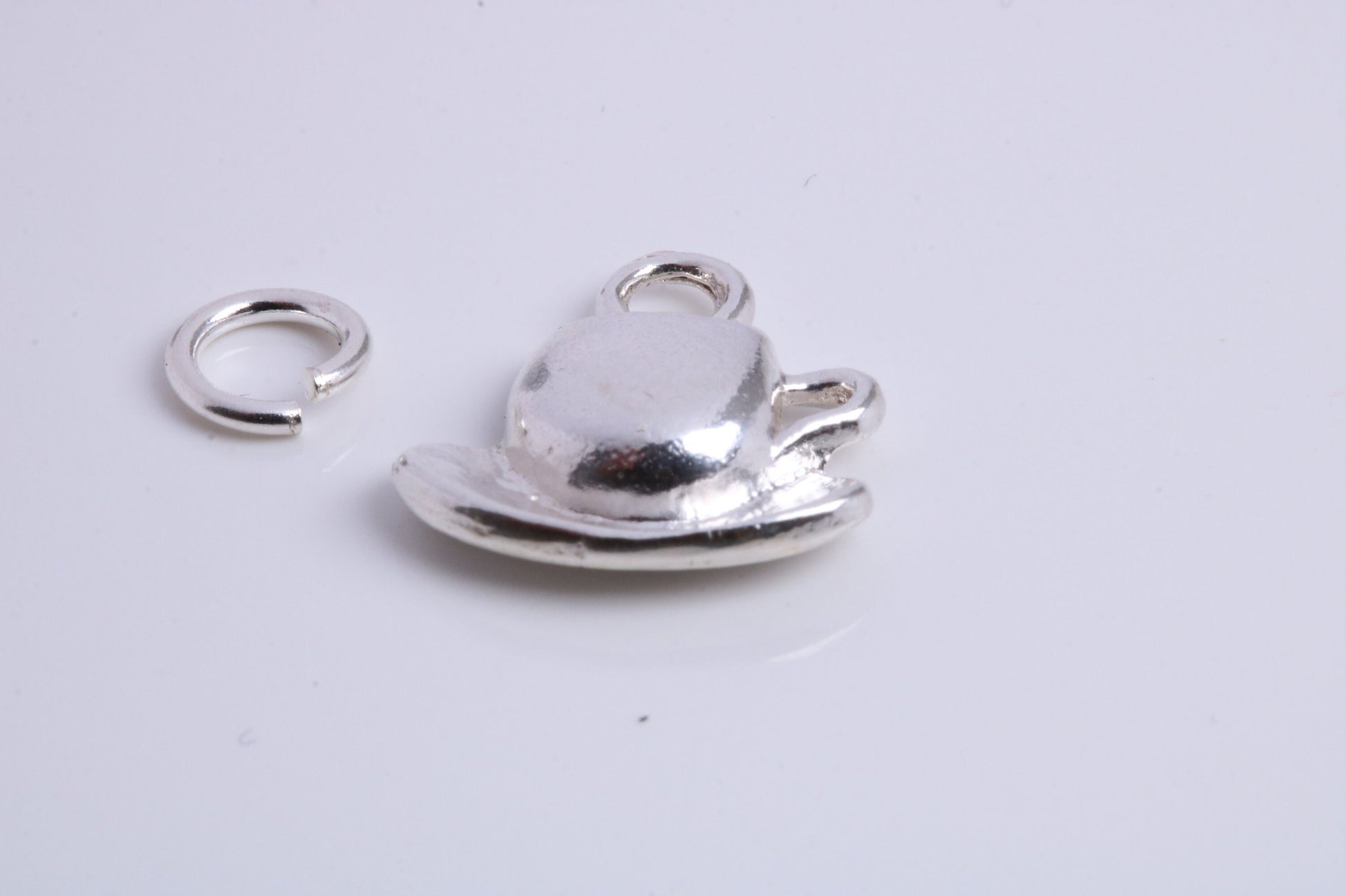 Tea Cup and Saucer Charm, Traditional Charm, Made from Solid 925 Grade Sterling Silver, Complete with Attachment Link