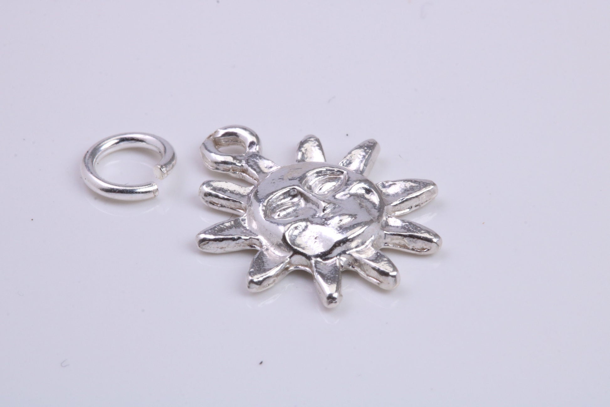 Sun Charm, Traditional Charm, Made from Solid 925 Grade Sterling Silver, Complete with Attachment Link