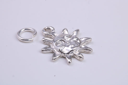 Sun Charm, Traditional Charm, Made from Solid 925 Grade Sterling Silver, Complete with Attachment Link