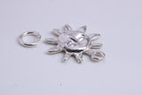 Sun Charm, Traditional Charm, Made from Solid 925 Grade Sterling Silver, Complete with Attachment Link