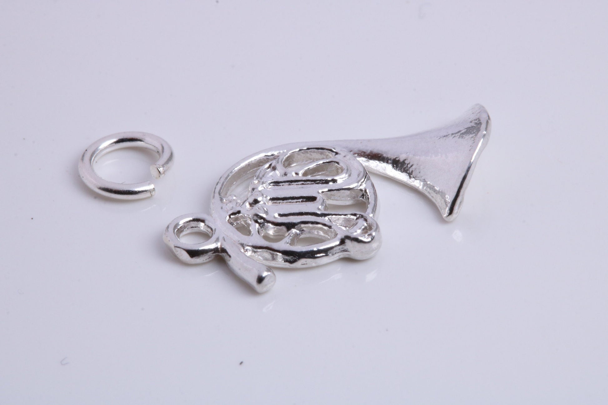 French Horn Charm, Traditional Charm, Made from Solid 925 Grade Sterling Silver, Complete with Attachment Link