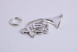 French Horn Charm, Traditional Charm, Made from Solid 925 Grade Sterling Silver, Complete with Attachment Link