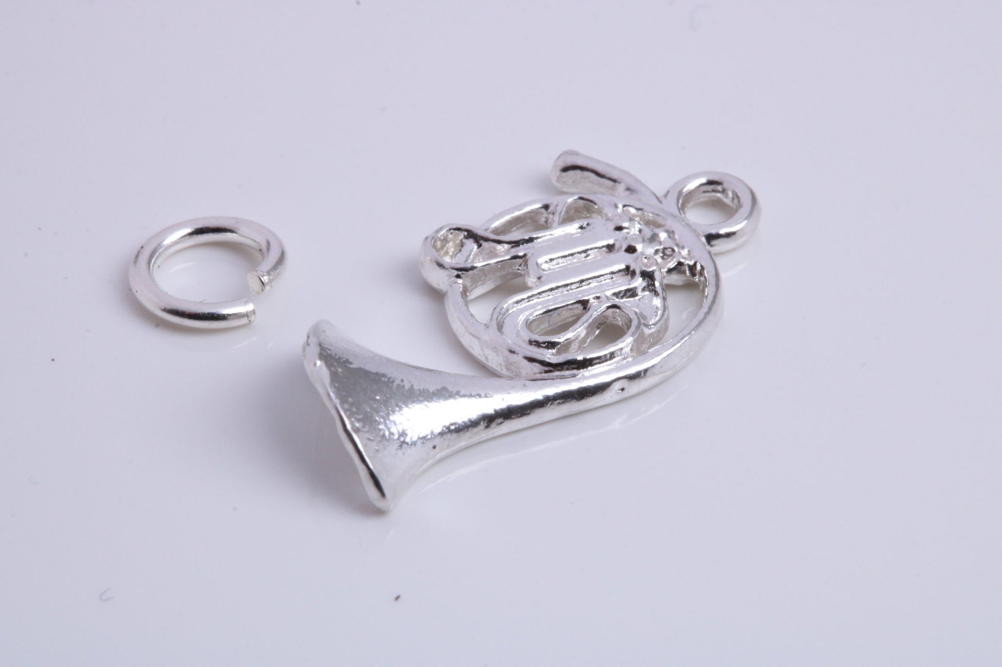 French Horn Charm, Traditional Charm, Made from Solid 925 Grade Sterling Silver, Complete with Attachment Link