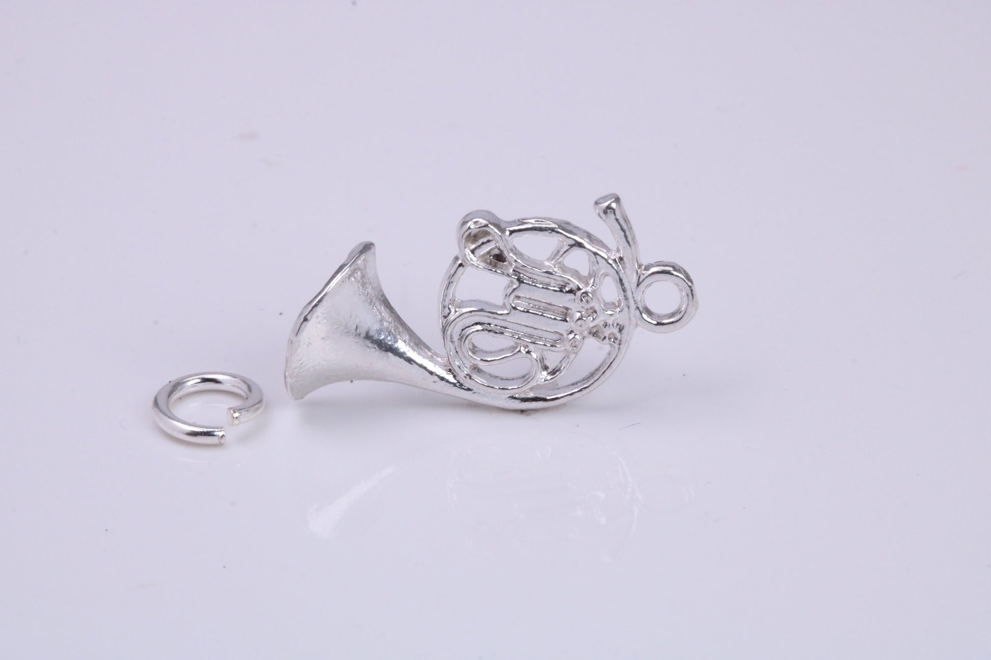French Horn Charm, Traditional Charm, Made from Solid 925 Grade Sterling Silver, Complete with Attachment Link