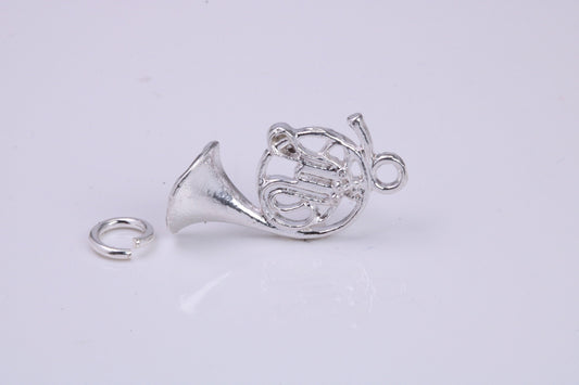 French Horn Charm, Traditional Charm, Made from Solid 925 Grade Sterling Silver, Complete with Attachment Link