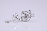 French Horn Charm, Traditional Charm, Made from Solid 925 Grade Sterling Silver, Complete with Attachment Link