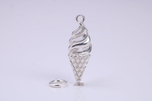 Ice Cream Cone Charm, Traditional Charm, Made from Solid 925 Grade Sterling Silver, Complete with Attachment Link