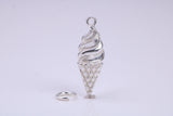 Ice Cream Cone Charm, Traditional Charm, Made from Solid 925 Grade Sterling Silver, Complete with Attachment Link