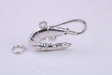 Shrimp Charm, Traditional Charm, Made from Solid 925 Grade Sterling Silver, Complete with Attachment Link