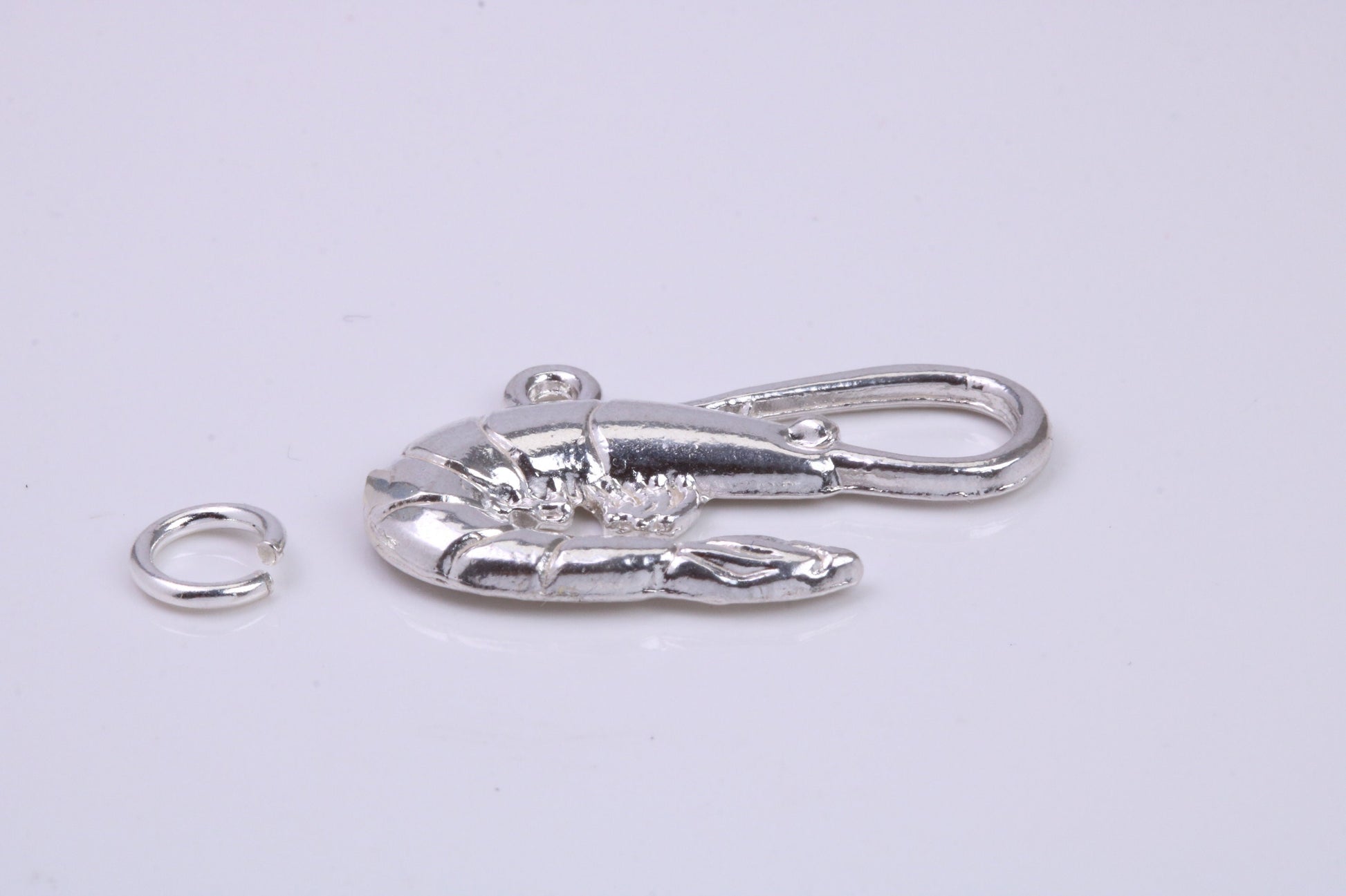 Shrimp Charm, Traditional Charm, Made from Solid 925 Grade Sterling Silver, Complete with Attachment Link